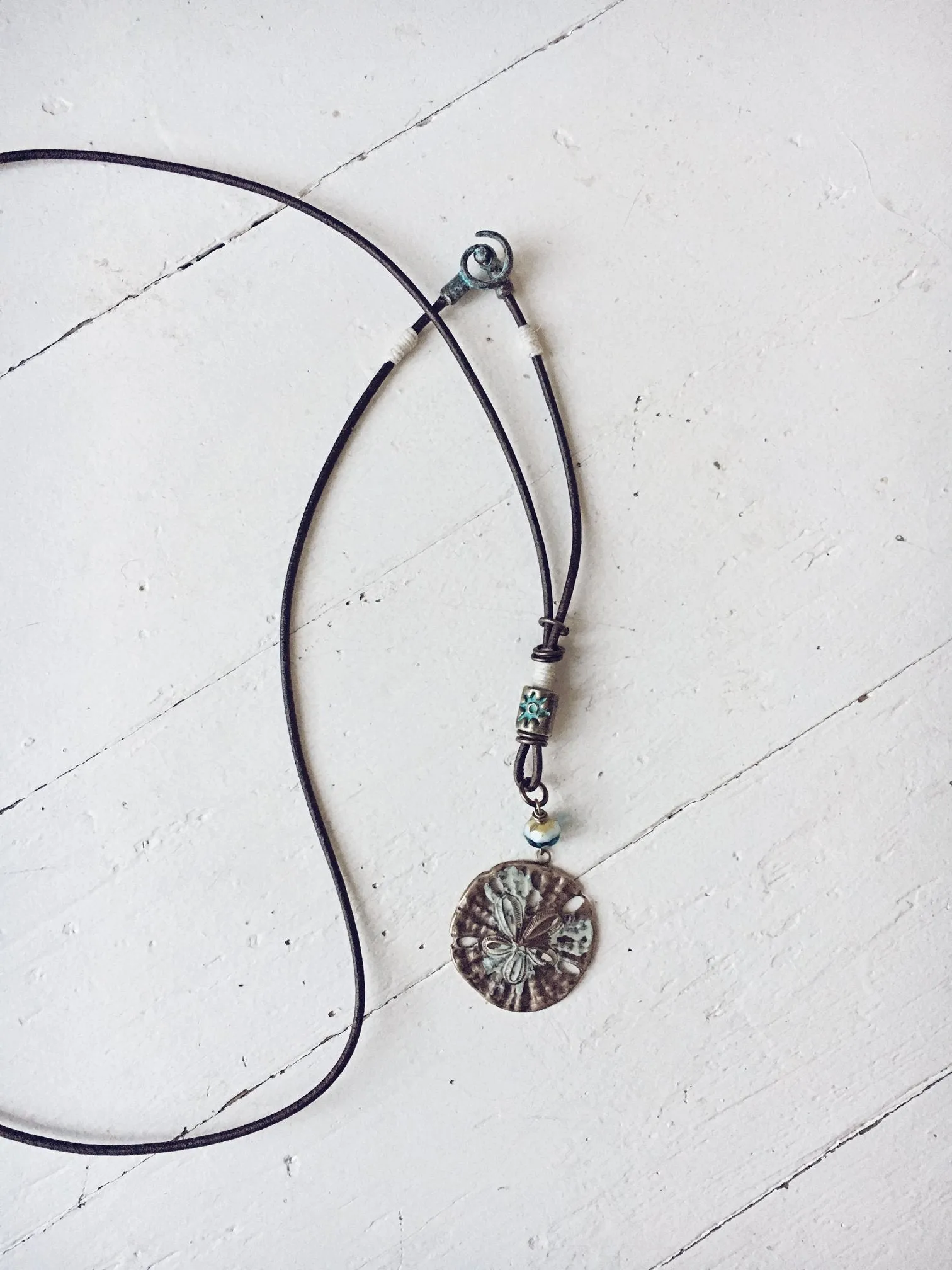 sand dollar boho beach style leather necklace