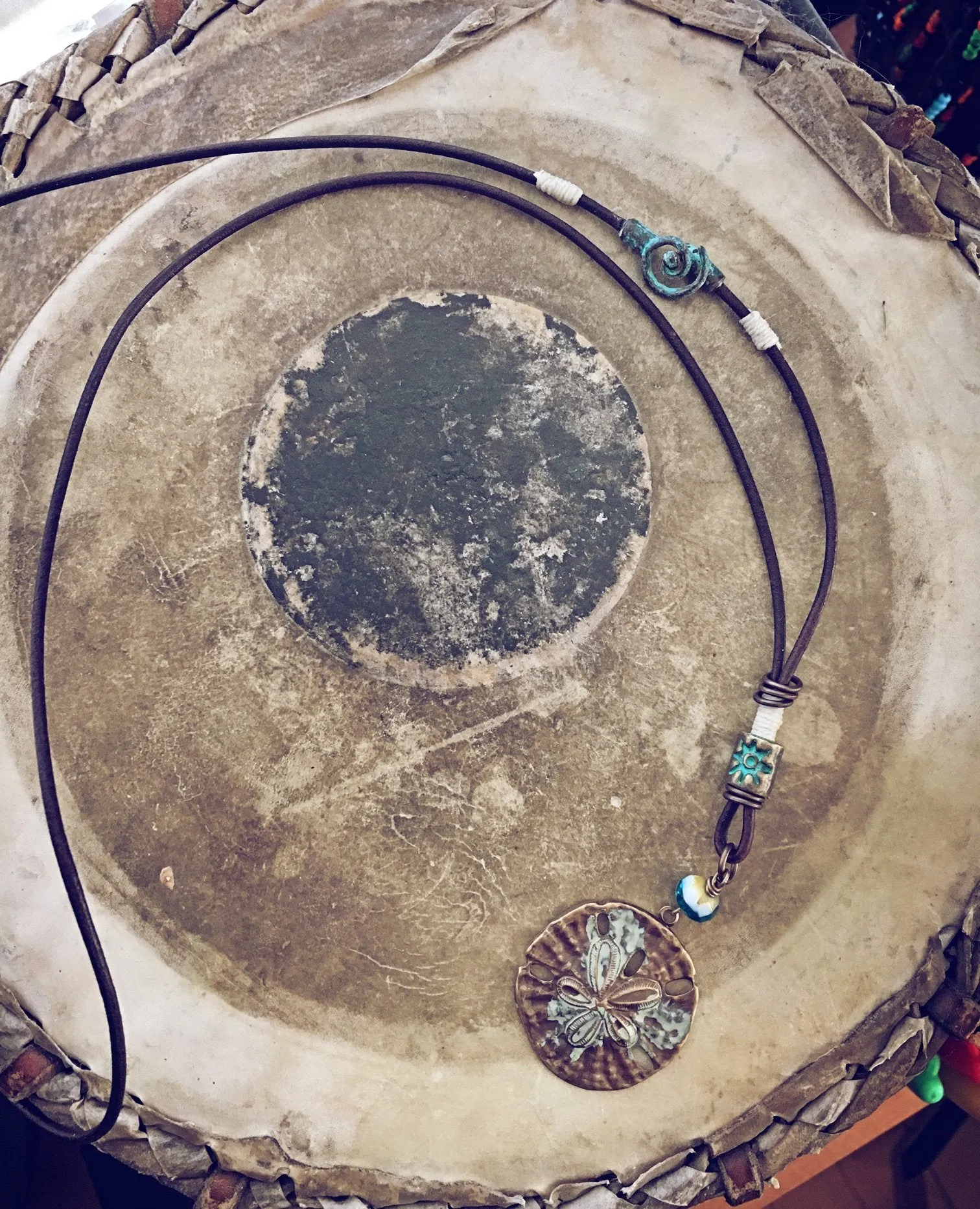 sand dollar boho beach style leather necklace