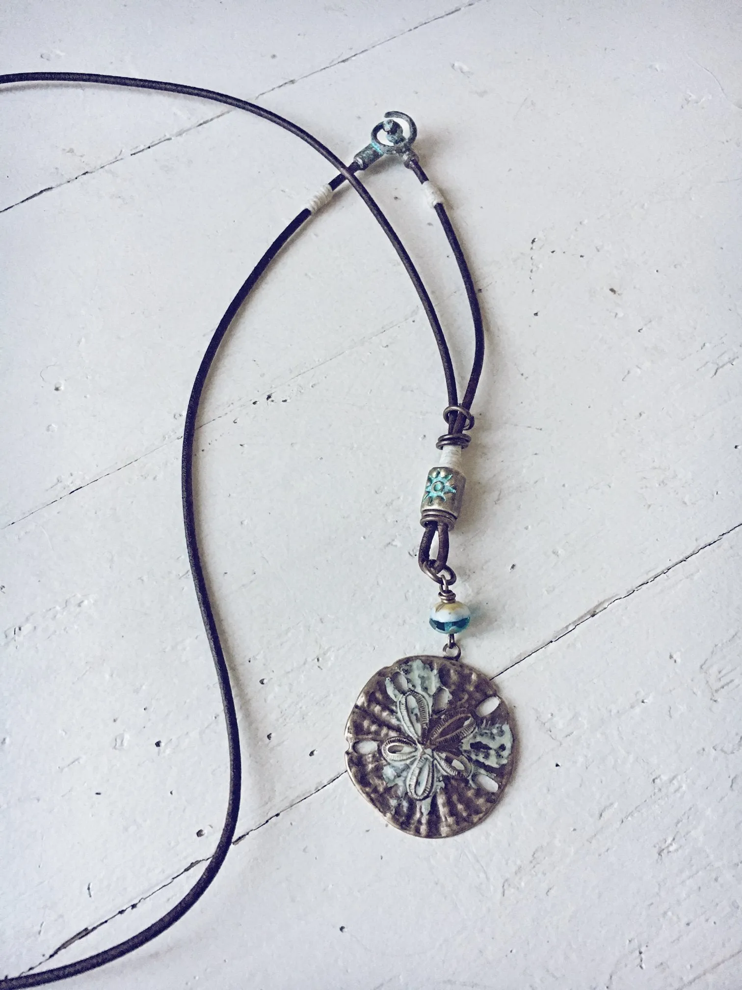 sand dollar boho beach style leather necklace