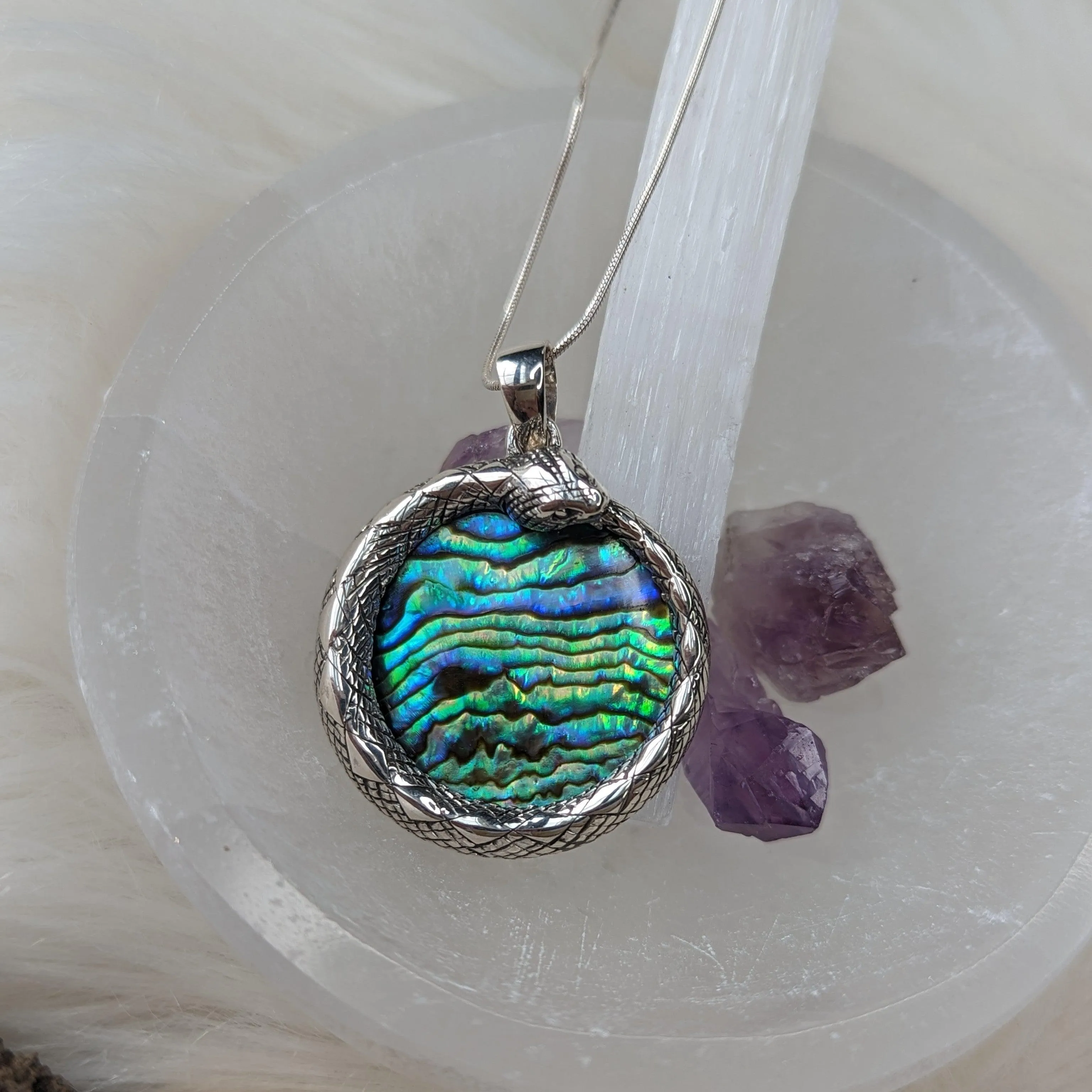 Serpent Abalone Sterling Silver Pendant ~ Silver Chain Included ~ Natural Abalone or Mother of Pearl