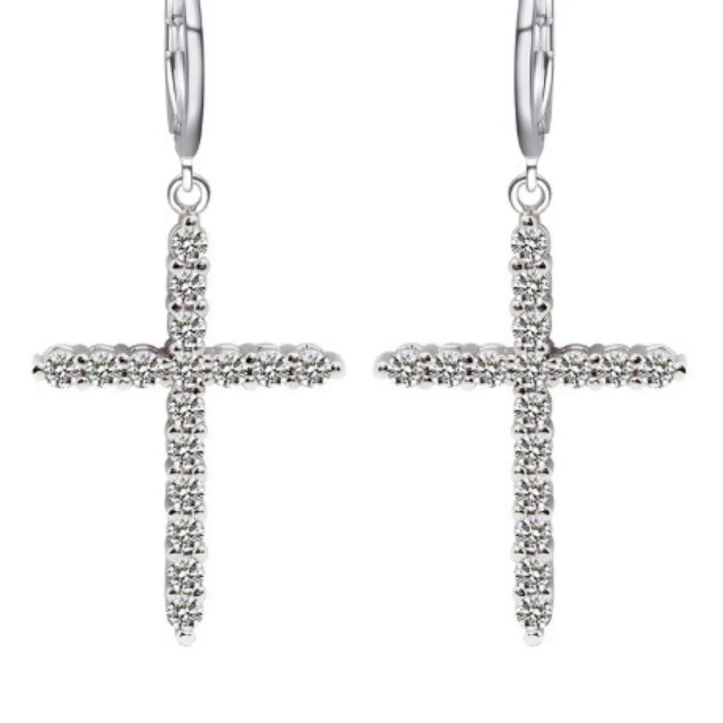 Silver Cross Dangle Earrings