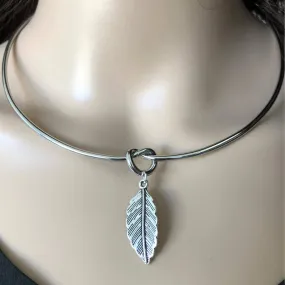 Silver Leaf Charm on Metal Choker