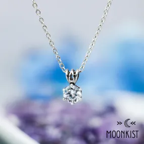 Silver White Sapphire Single Stone Pendant Necklace | Moonkist Designs