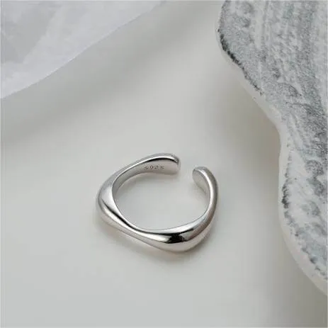 Simple Geometric Silver Adjustable Band Ring