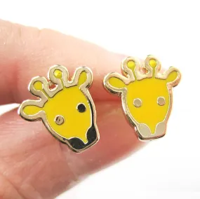 Simple Giraffe Shaped Animal Stud Earrings in Yellow | DOTOLY