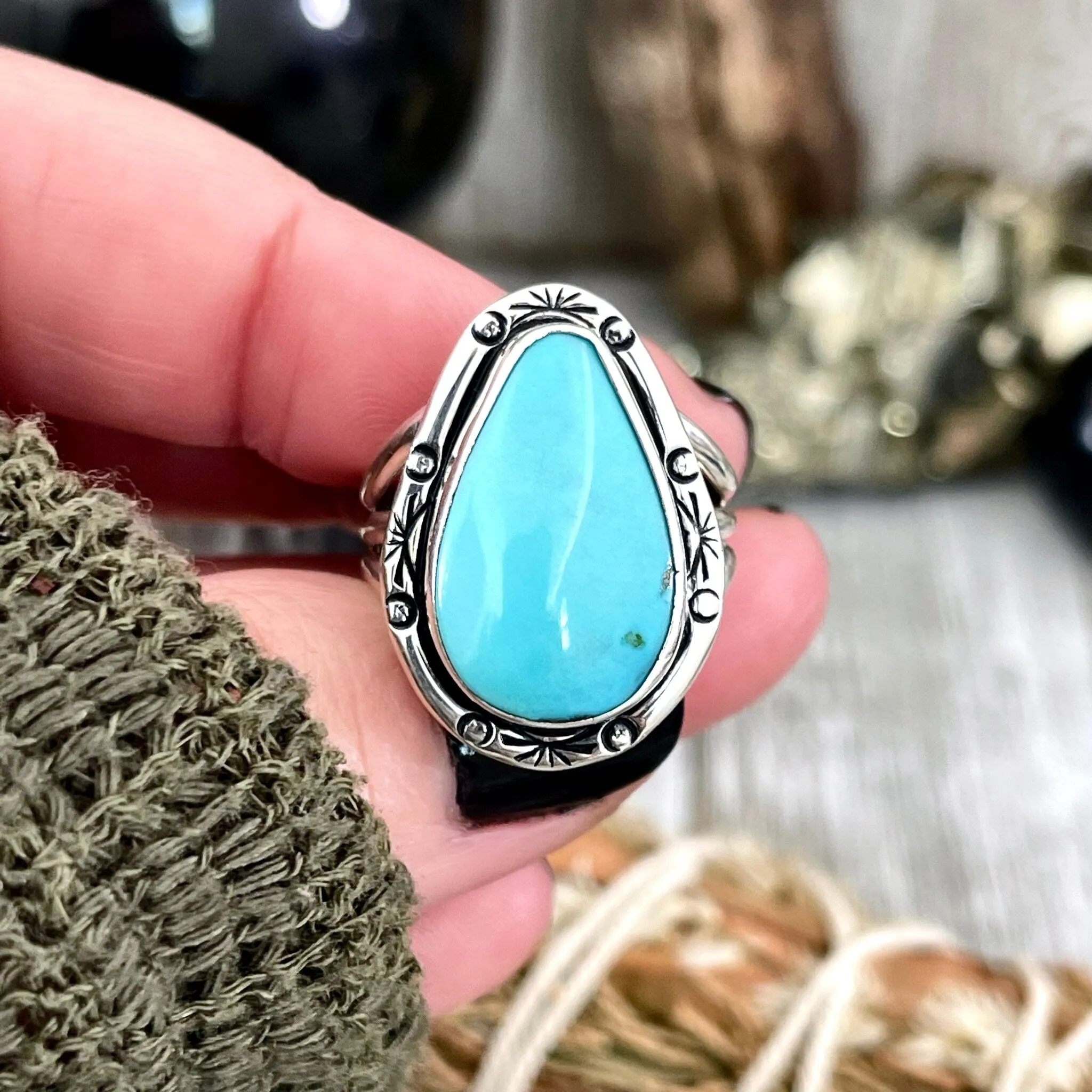 Size 9 Kingman Turquoise Statement Ring Set in Thick Sterling Silver / Curated by FOXLARK Collection