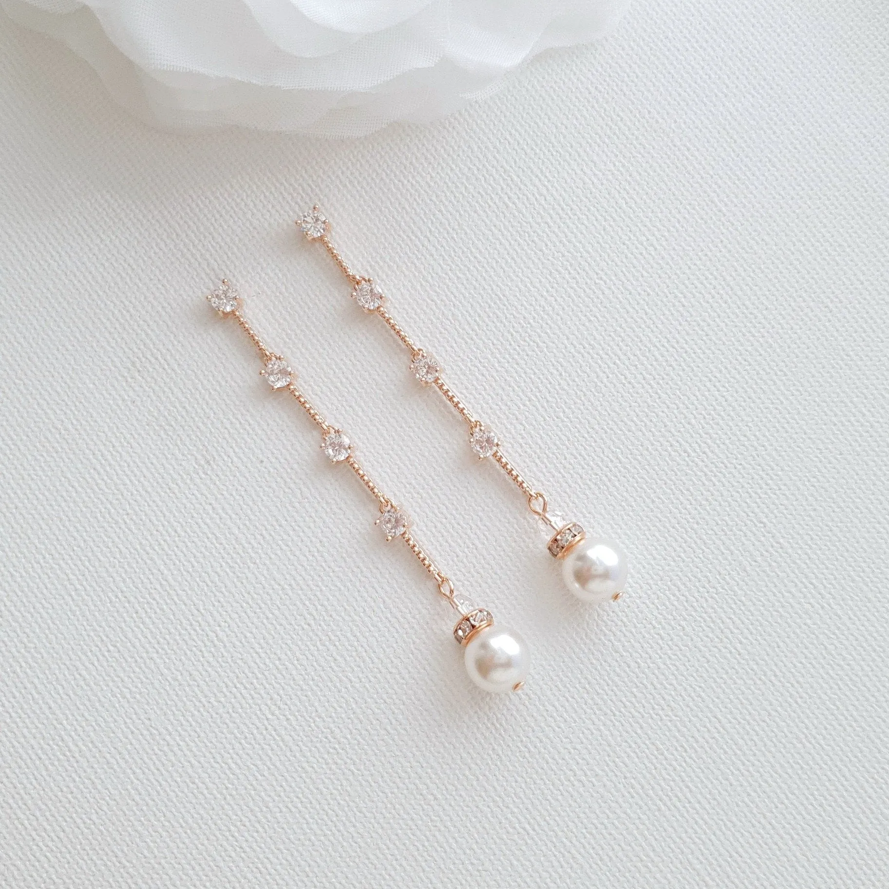 Slim & Long Pearl Earrings for Weddings-Ginger