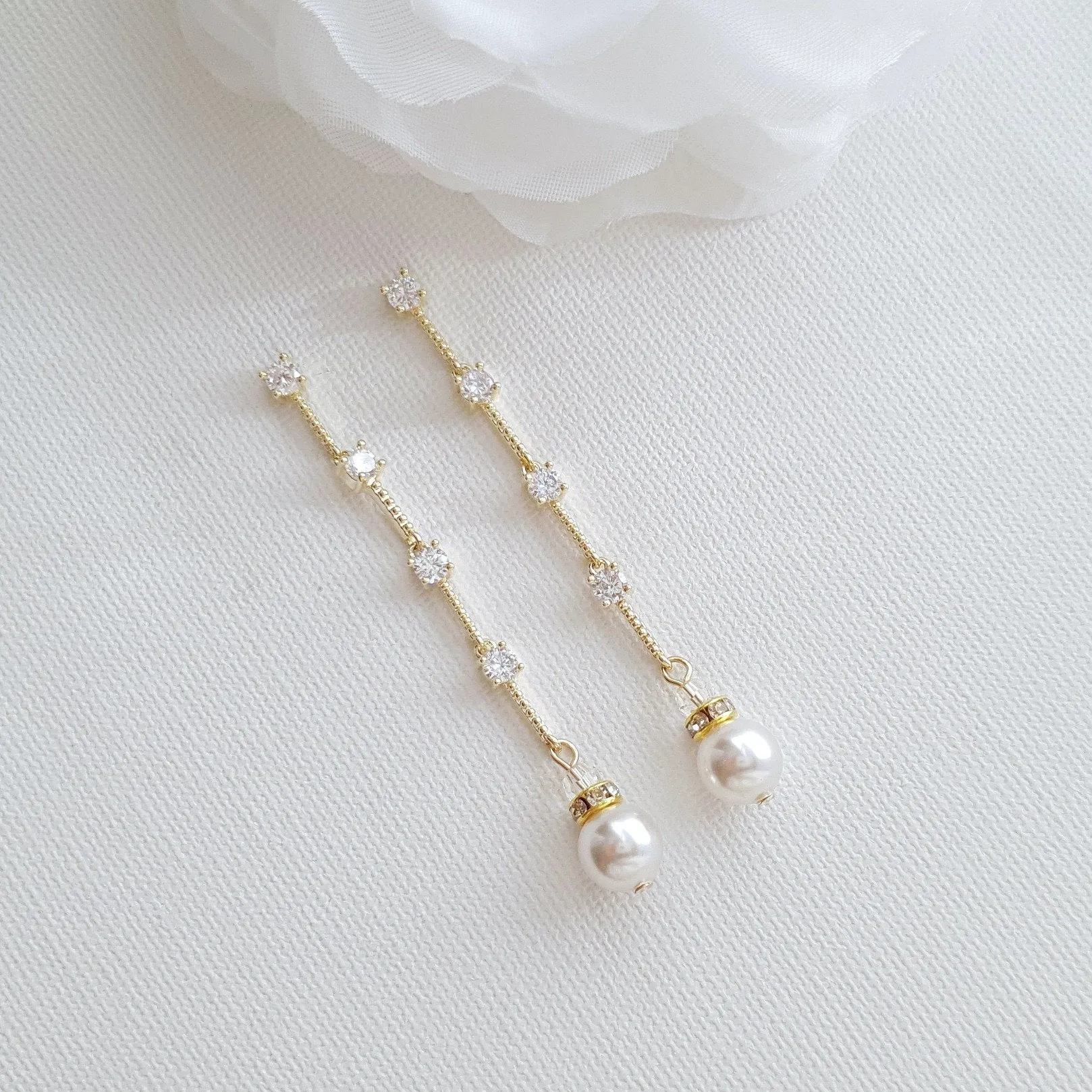 Slim & Long Pearl Earrings for Weddings-Ginger