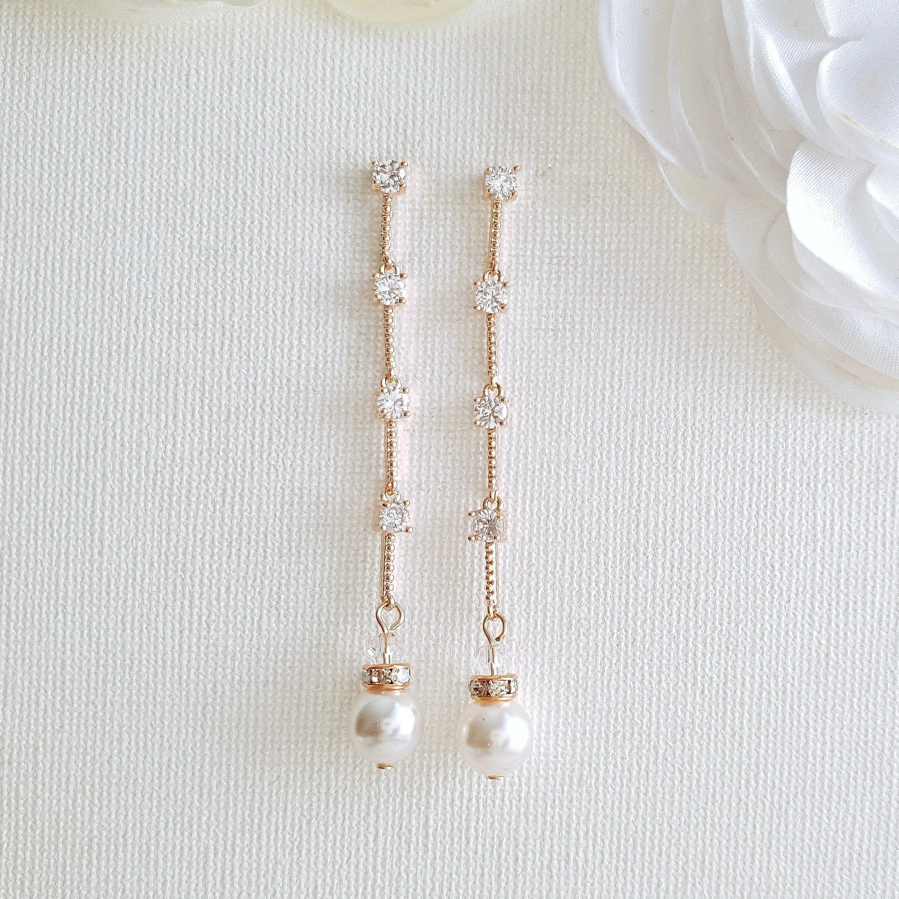 Slim & Long Pearl Earrings for Weddings-Ginger