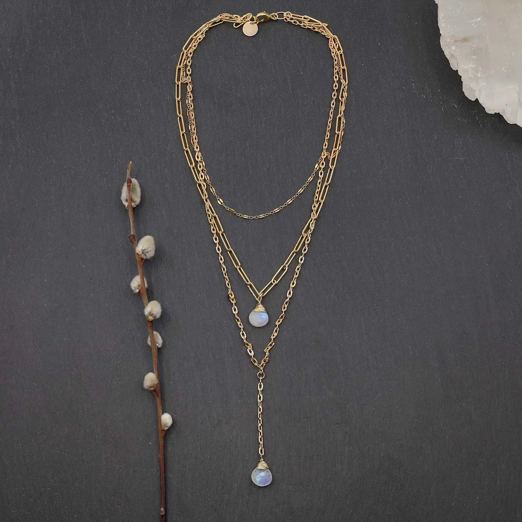 Soho - Triple-Strand Moonstone Gold Necklace