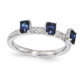 Stackable Expressions Created Sapphire Three Stone Ring in Sterling Silver