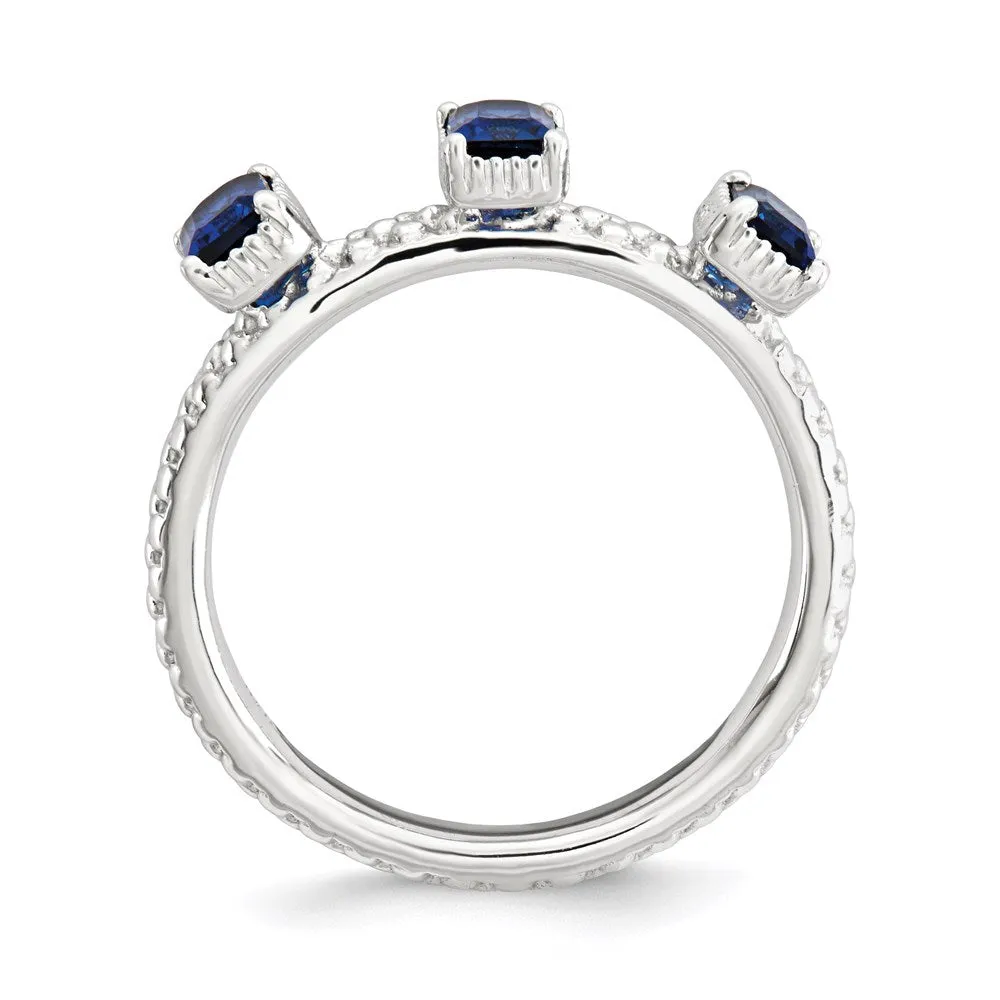 Stackable Expressions Created Sapphire Three Stone Ring in Sterling Silver