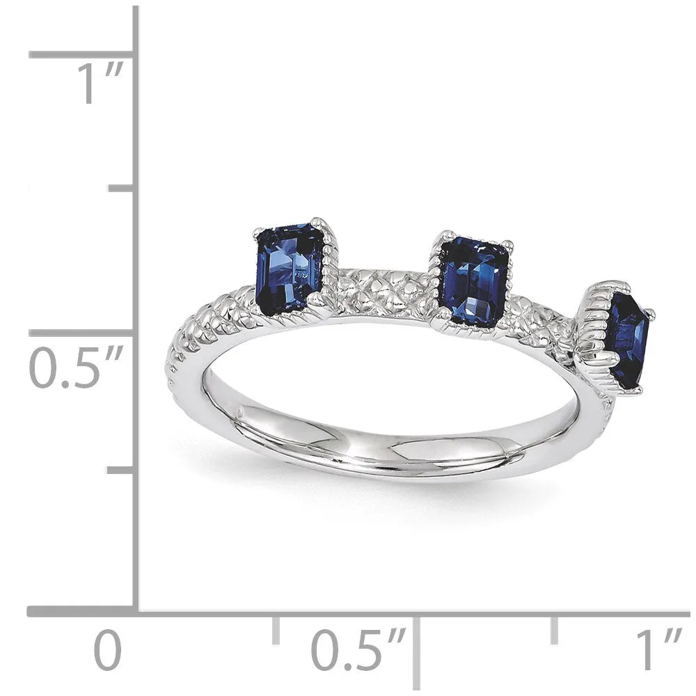 Stackable Expressions Created Sapphire Three Stone Ring in Sterling Silver