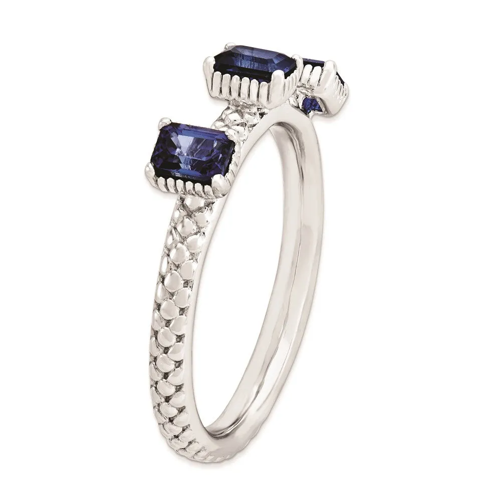 Stackable Expressions Created Sapphire Three Stone Ring in Sterling Silver