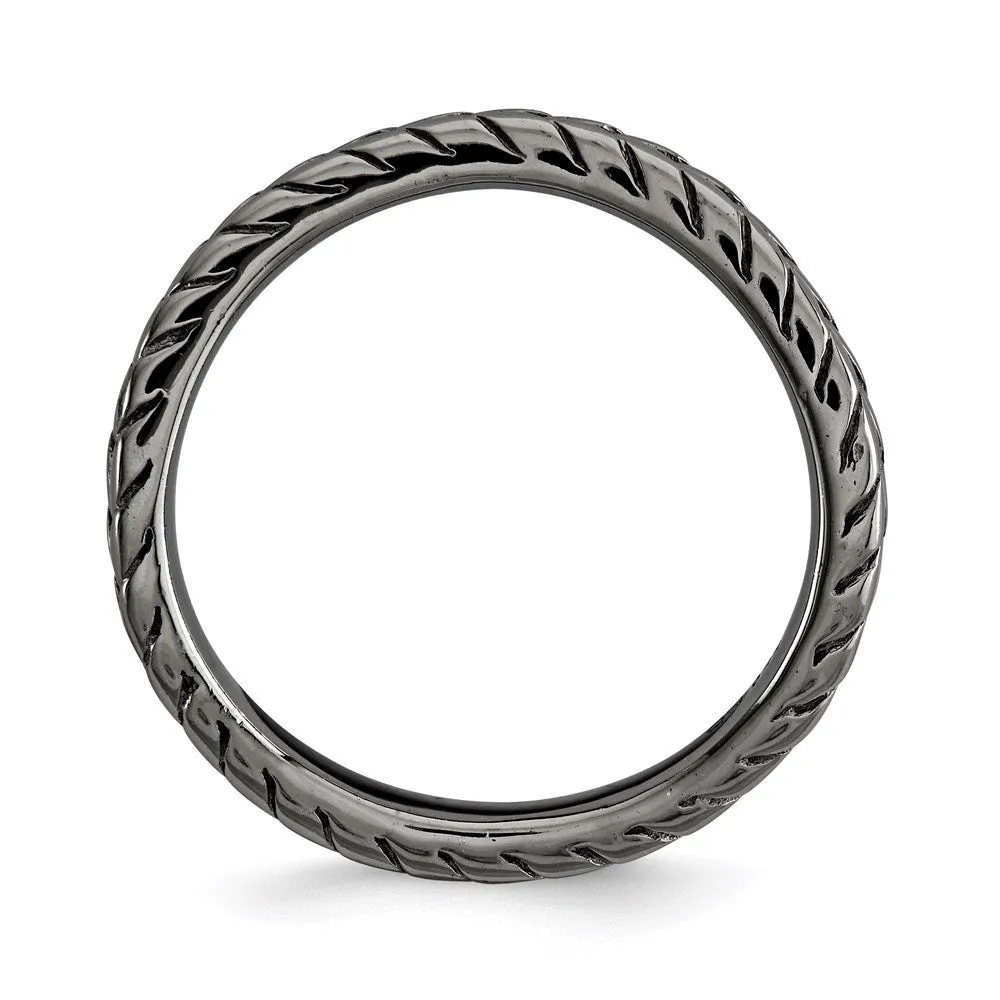 Stackable Expressions Polished Black-plate Wave Ring in Sterling Silver