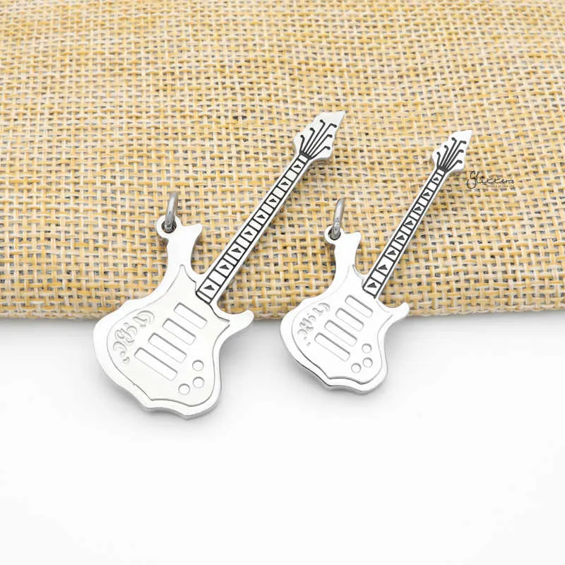 Stainless Steel Electric Guitar Pendant - Silver