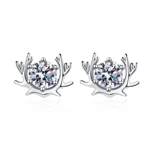 Sterling Silver Cute Moose Moissanite Stud Earrings