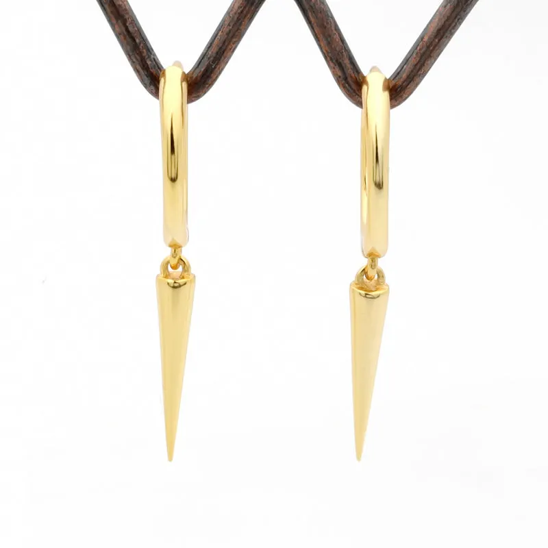 Sterling Silver Dangle Spike One-Touch Hoop Earrings - Gold