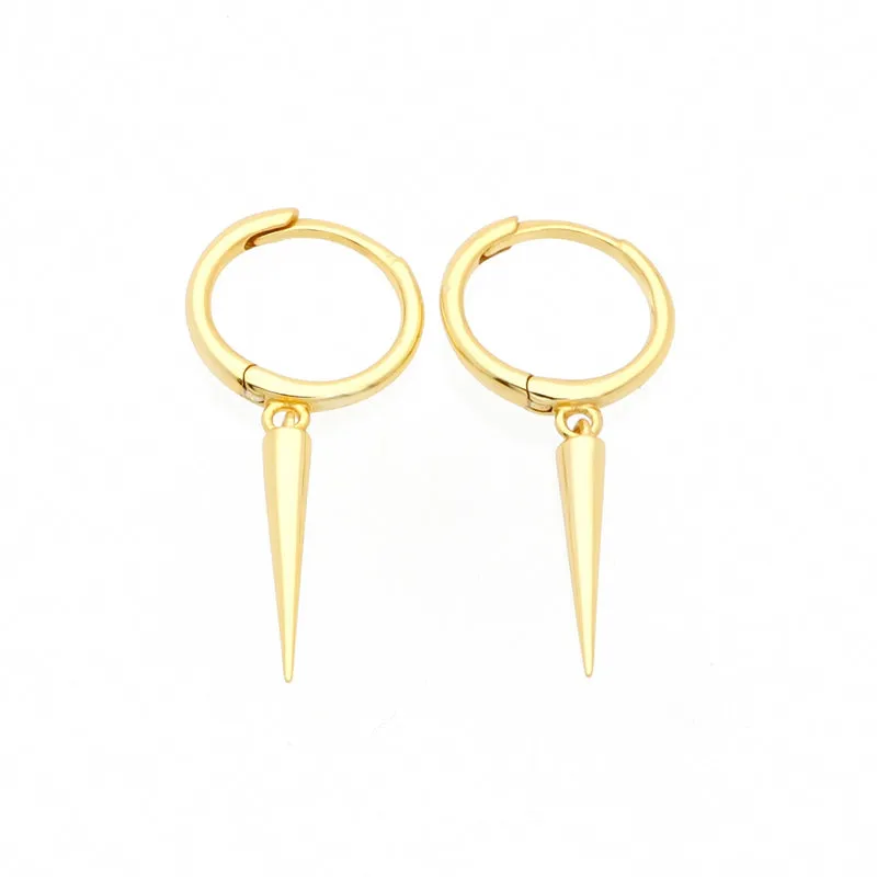 Sterling Silver Dangle Spike One-Touch Hoop Earrings - Gold