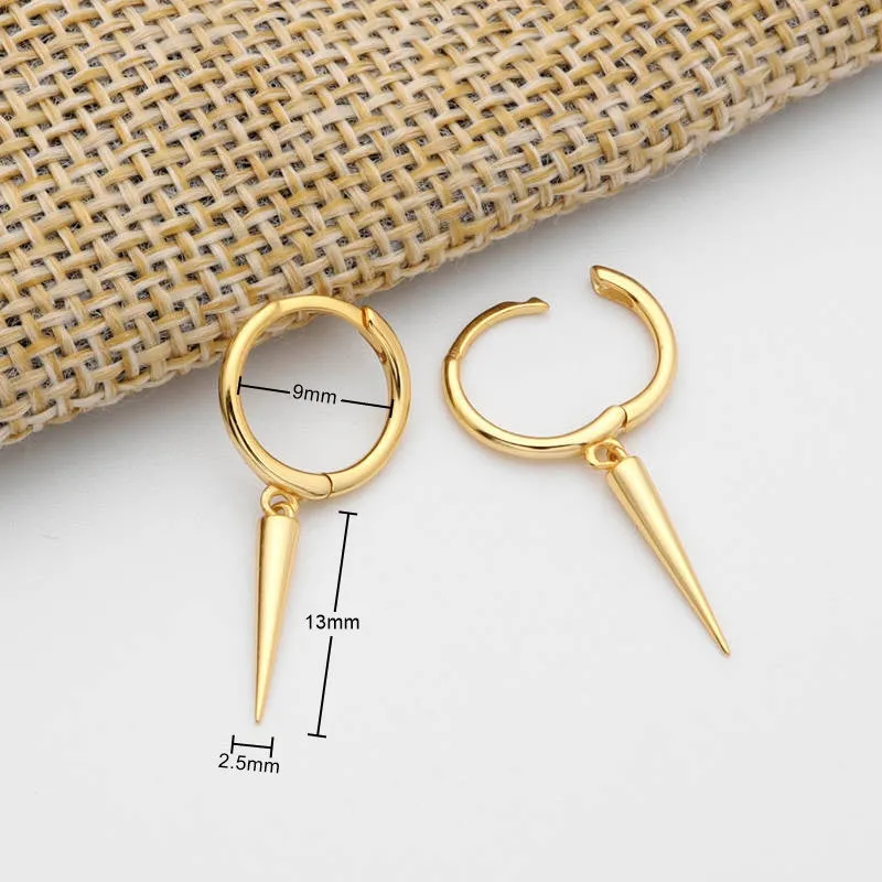 Sterling Silver Dangle Spike One-Touch Hoop Earrings - Gold