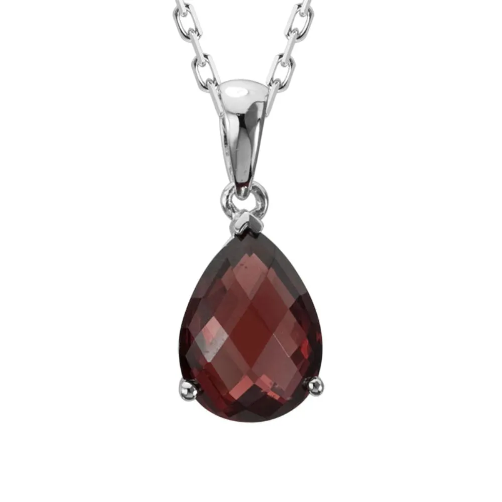 Sterling Silver Pear Shape Garnet Pendant Necklace