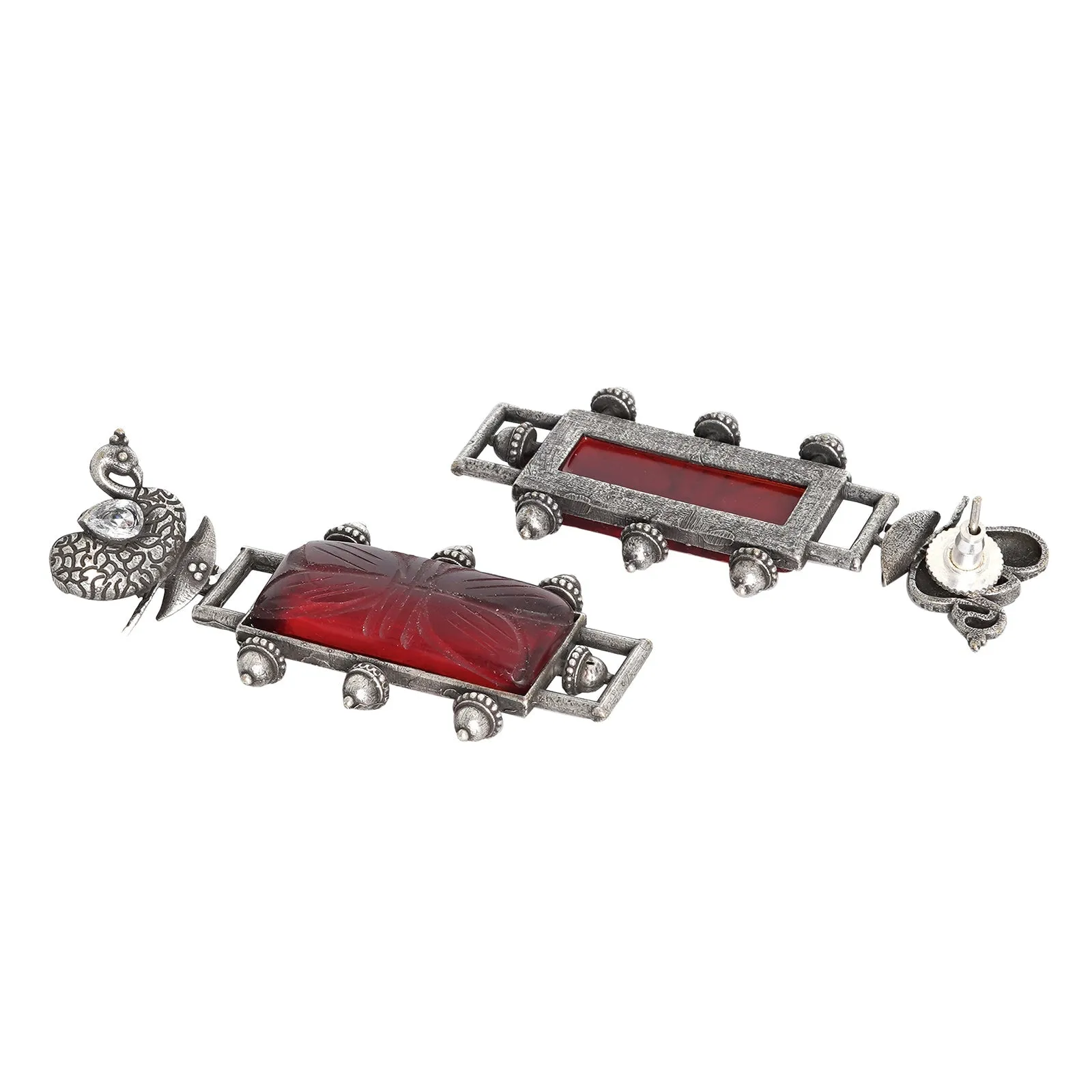 Teejh Hridaya Red Stone Silver Oxidised Jewelry Gift Set