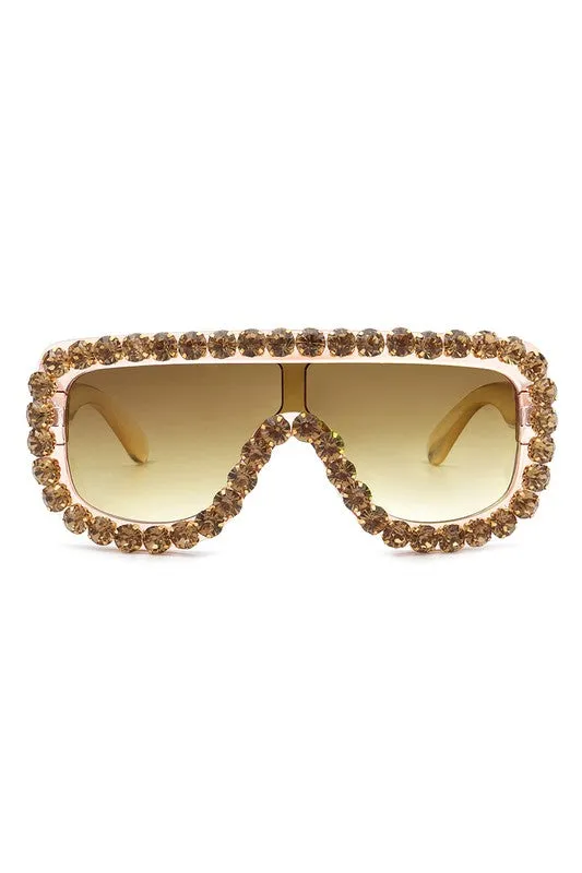 Women Oversize Rhinestone Aviator Sunglasses