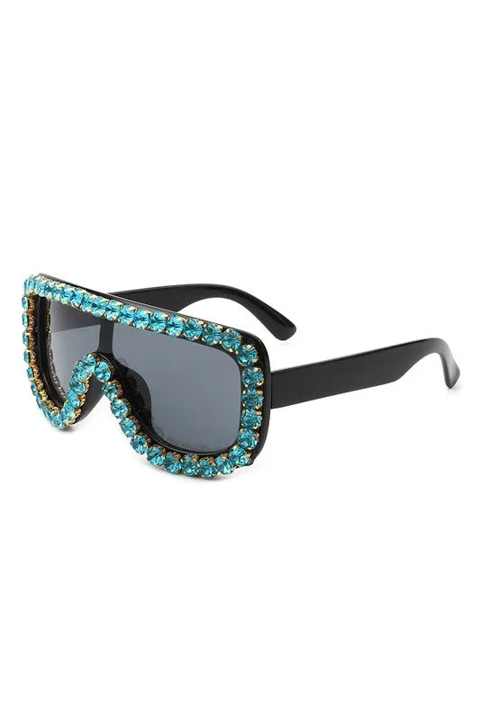 Women Oversize Rhinestone Aviator Sunglasses